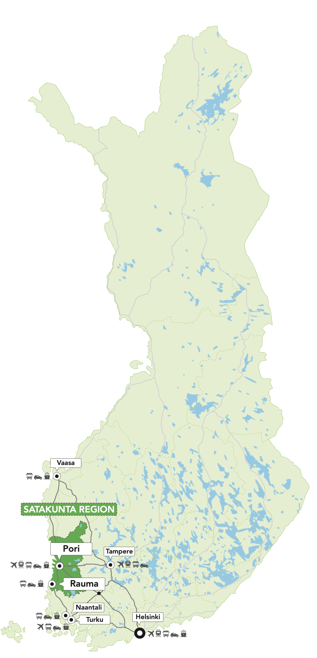 Map Finland and Satakunta Region