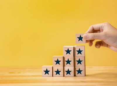 Award,review feedback,or result concepts with star on wood step.business development.@HAKINMHAN