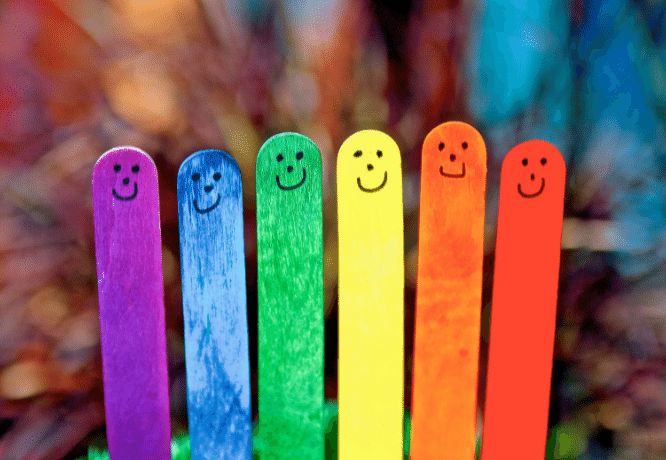 Rainbow coloured Happy Stick people@LeslieLauren