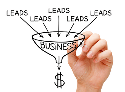 Hand sketching Lead generation business sales funnel concept with marker on transparent wipe board.