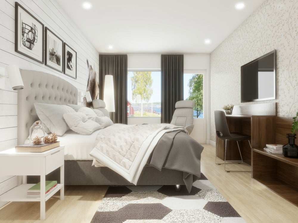 Moderne und luxuriöse Zimmer im neuen Hotel Kukkolaforsen.