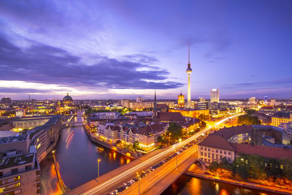 Berlin, Germany viewed from above the Spree River.