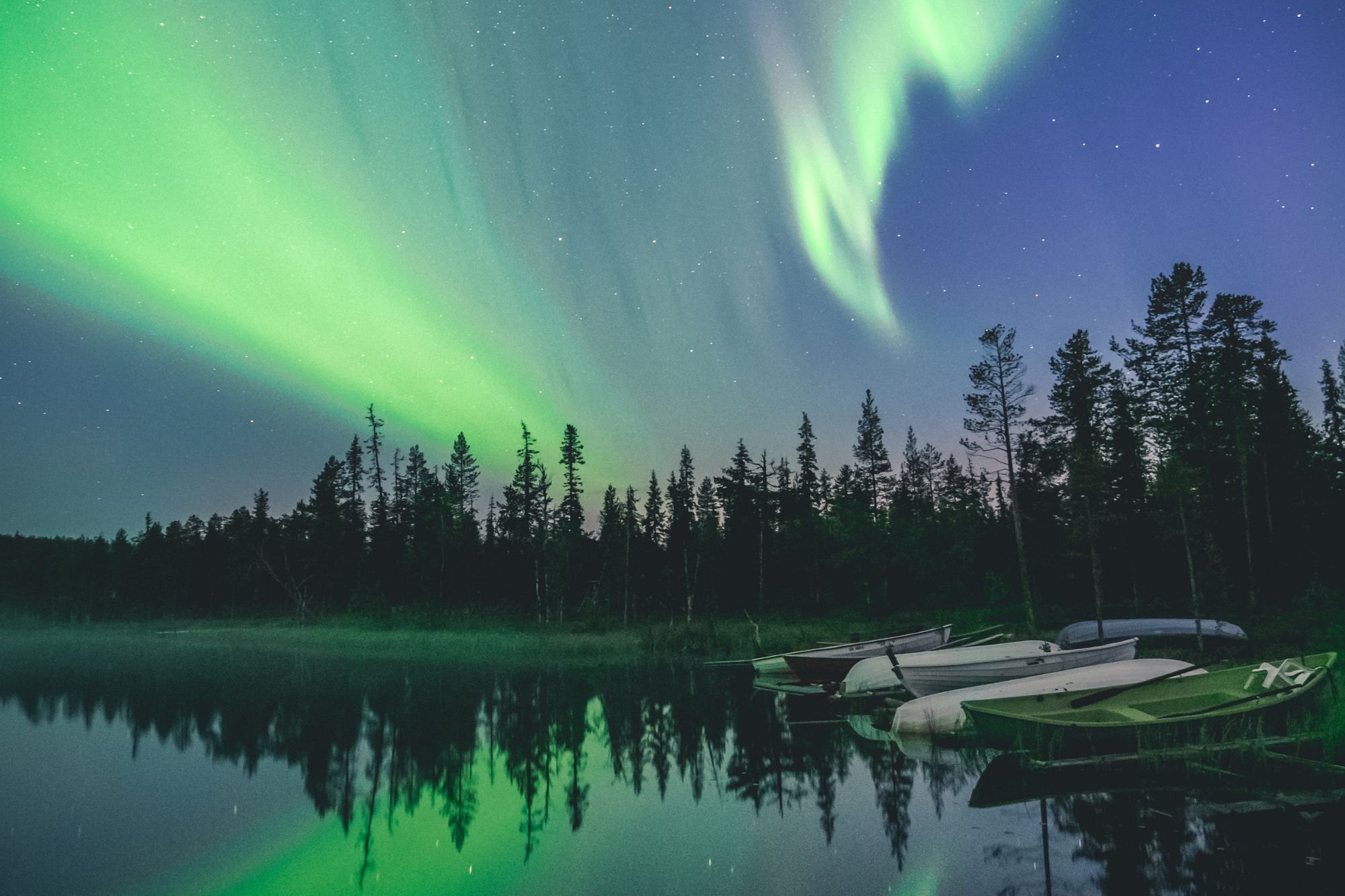Yllas harvest season northern lights lake boats